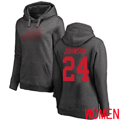 NFL Women Buffalo Bills #24 Taron Johnson Ash One Color Pullover Hoodie Sweatshirt